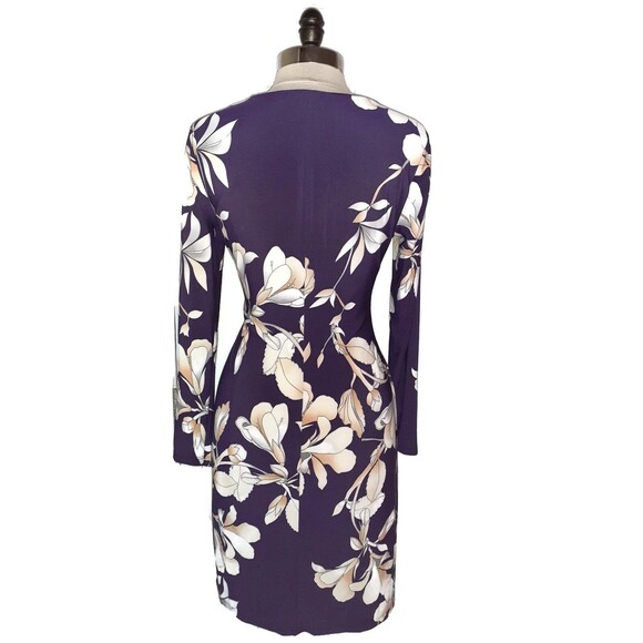 NEW AMERICAN LIVING Sz 10 Sheath Dress Purple Beige Floral Long Sleeve Stretch - Picture 4 of 5